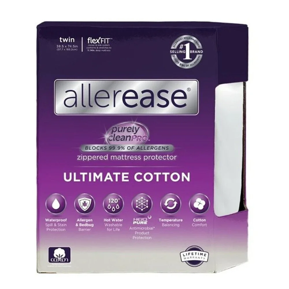 NEW AllerEase Ultimate Cotton Top Mattress Protector, Twin, Zippered, Waterproof